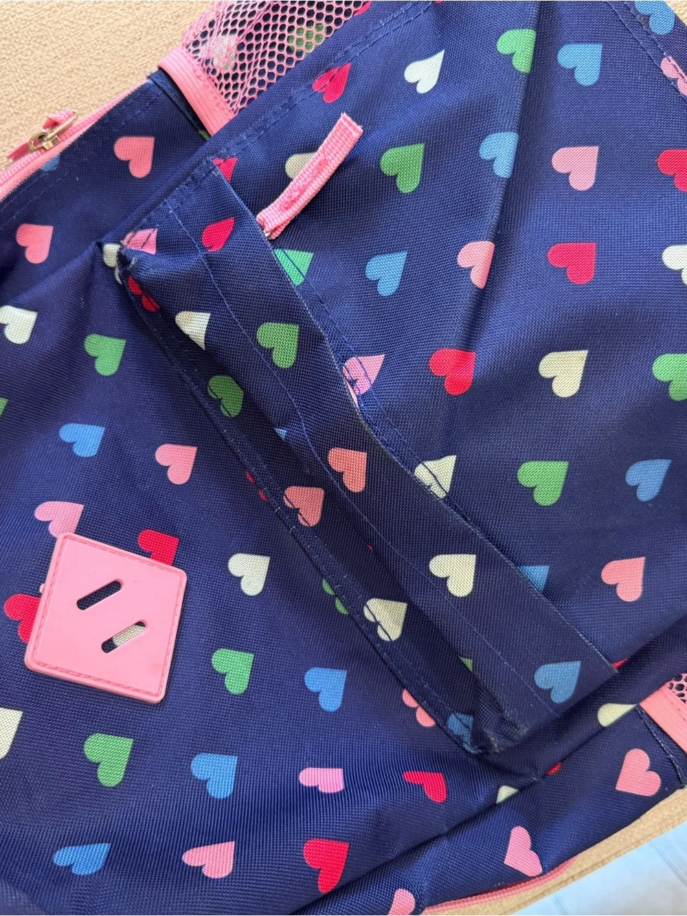Kids Navy Heart Print Backpack with Pink Accents